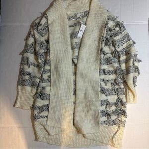 NWT! LOFT Lou & Grey - Cream and Grey Fringe Sweater - Size Medium